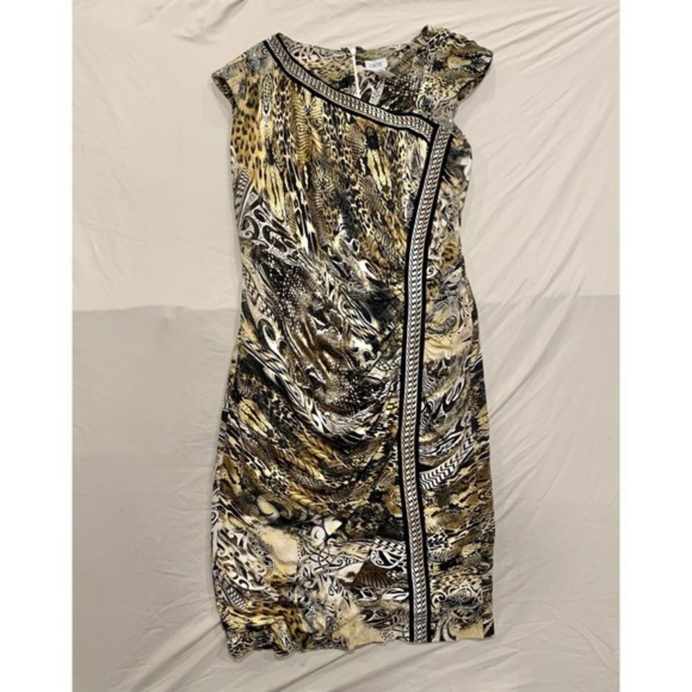 Y2K Cache Animal Print Bodycon Dress XL Ruched Side Sleeveless Spandex‎ USA Made